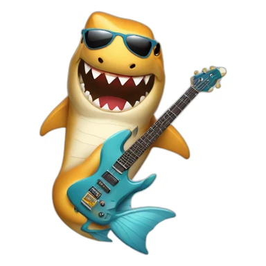 Shark with sunglases and an electric guitar an electric gitar sticker