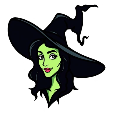 Elphaba witch face with green skin and black hat sticker