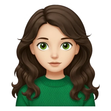 Una chica güera con pelo ondulado café oscuro largo ojos cafés oscuros y con un suéter o camisa veerde. El pelo hazlo un poco más largo, con los ojos cafés oscuros  sticker