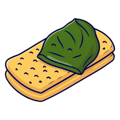 Detailed Japanese senbei rice cracker partially wrapped with crisp nori seaweed sticker