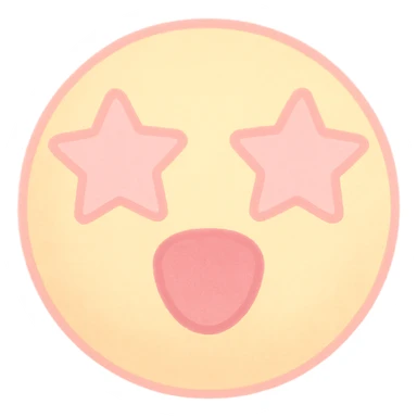 cute emoji, round face, star eyes, open mouth, excited, pastel yellow and pink sticker