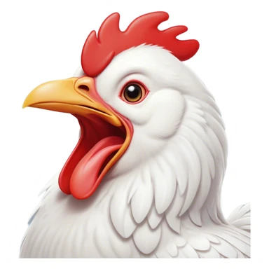 Cinematic Cute Yawning White Chicken Portrait Emoji, Head tilted slightly with a dramatic, wide-open yawn, showcasing a soft, fluffy white plumage with a crisp red comb and drooping wings, round beady eyes barely open in drowsy contentment, Simplified yet irresistibly adorable features, highly detailed, glowing with a soft, cozy glow, high shine, relaxed yet expressive, stylized with a touch of whimsy, bright and endearing, soft glowing outline, capturing the essence of a sleepy yet affectionate chicken, so drowsy it feels like it could stretch out of the screen and curl up for a nap! sticker