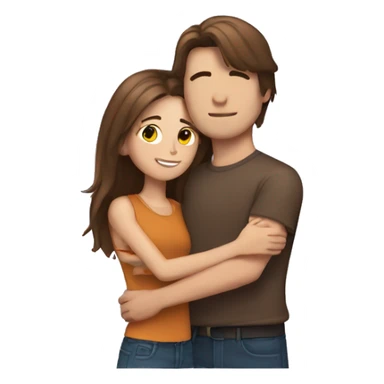 Girl with straight brown hair hugging a guy with fluffy brown hair sticker