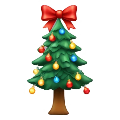 Christmas tree with lights and bow in red decoration sticker