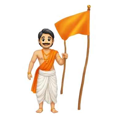 hindu guy having a saffron flag in hand, saying jai shri ram with joy, the flag has जय श्री राम written on the flag sticker