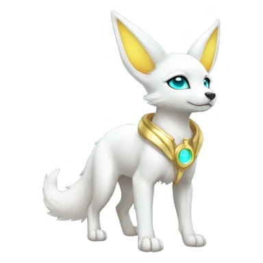 Shiny White Angelic Electric Albino Umbreon. cyan eyes and cyan markings. Golden Anubis-rings. full body sticker