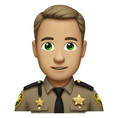 Undersheriff with middle part hair and green eye sticker