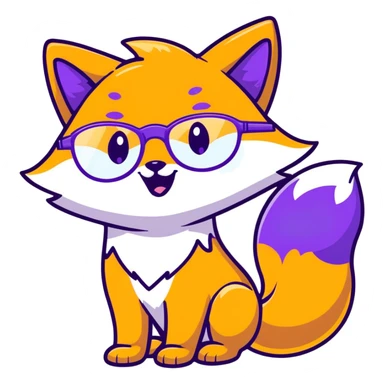 A magical fox with shimmering purple and blue fur, a glowing tail, a silver star on its forehead, and round glasses, laughing so hard that tears are streaming from its eyes sticker
