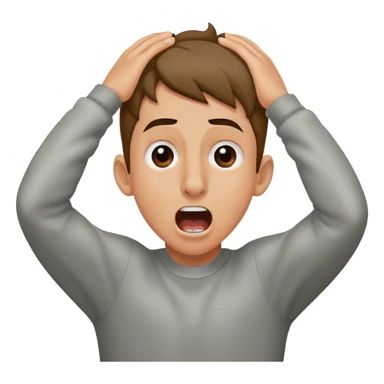 Boy putting his hands on his head and screaming with a thick nose sticker