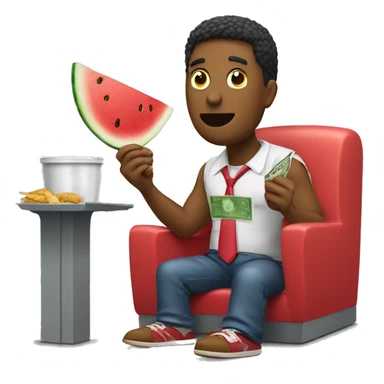 colores man eating fried poulet legs and watermelon while taking money out of a bank sticker