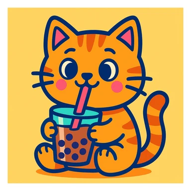 cartoon cat sipping boba sticker