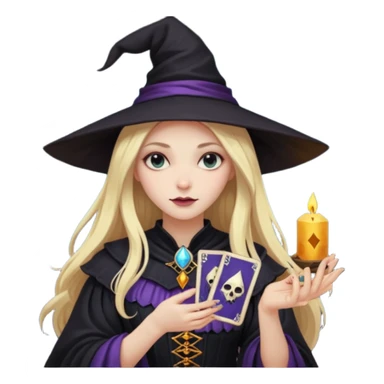 dark witch girl with long blonde hair and Tarot cards sticker