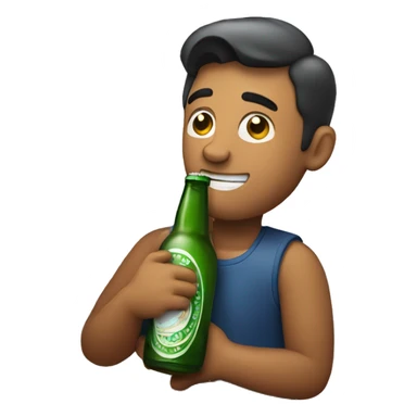 A man hugs a bottle of beer sticker