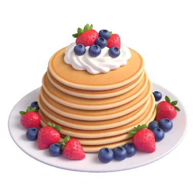 plate of pink pancakes with strawberries, blueberries, and whipped cream, shiny and smooth, detailed and vibrant sticker