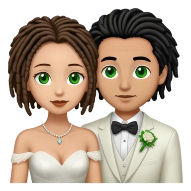 Couple lightskinned man with short brown dreads and green eyes. light skinned woman with black hair and brown eyes getting married sticker