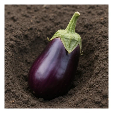 realistic eggplant partially buried in a dirt hole sticker