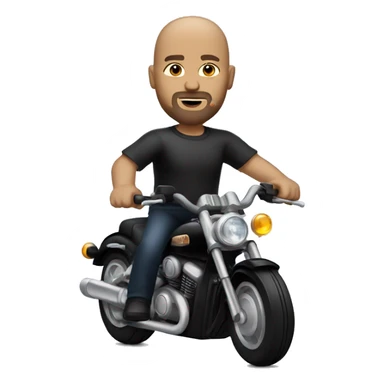 Bald headed white man with goatee riding on a black motorcycle  sticker