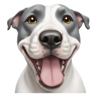 Grey Stafford shire bull terrier dog portrait with a spall white line between his eyes and a white chest sticker