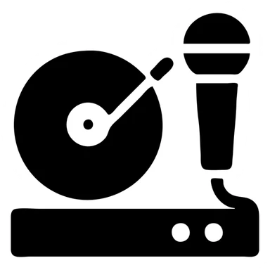 A DJ setup with a microphone sticker