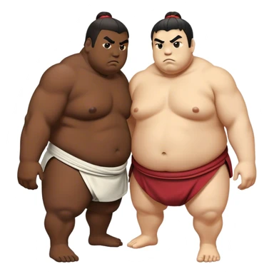 Cinematic Realistic Sumo Wrestling Emoji, depicted as an intense sumo match featuring powerful wrestlers in traditional mawashi, rendered with rich textures and dynamic dramatic lighting that captures the raw intensity of the sport. sticker
