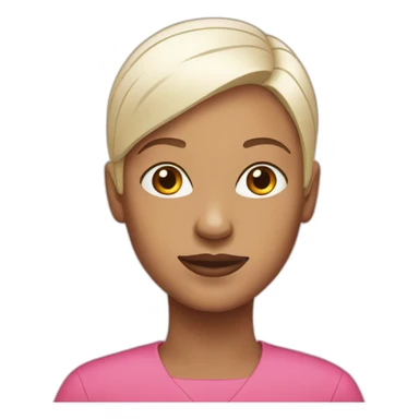 Full bald woman wearing pink sticker