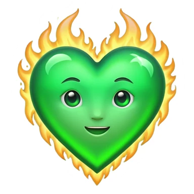 fire green heart emoji with green flame sticker