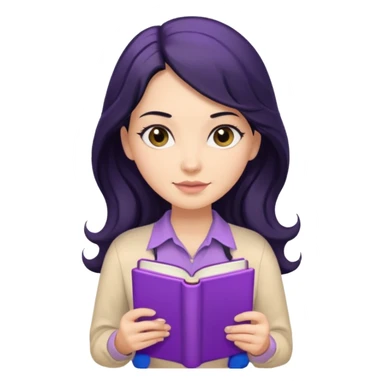 Long Hair Women with purple Book, Black wavy hair, beige shirt sticker