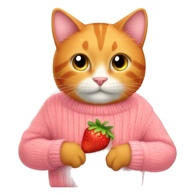 Orange cat wear sweater pink and hold strawberry sticker