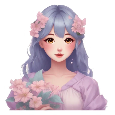 Gorgeous Pastel Anime-Style Lady With Butterflies on face and flower petals around cottage core pastelcore kawaii aesthetic trending style sticker