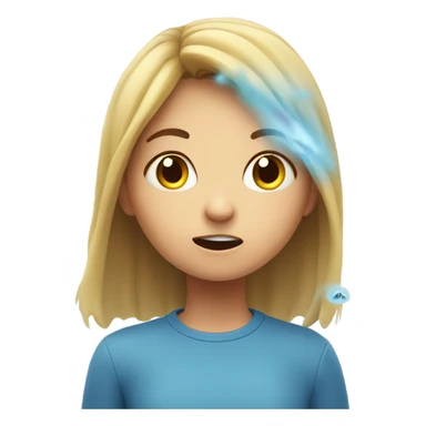 Girl visibly scared and worried, hiding from germ particles in the air sticker