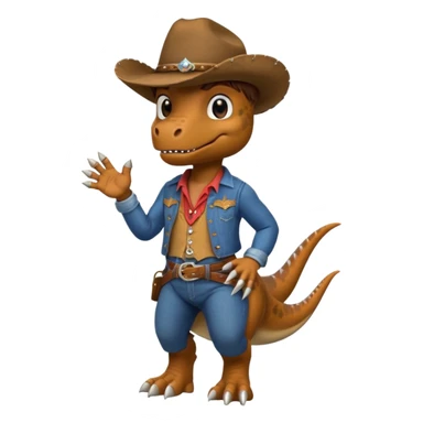 trex dinosaor with cowboy helmet with cowbot clothes sticker