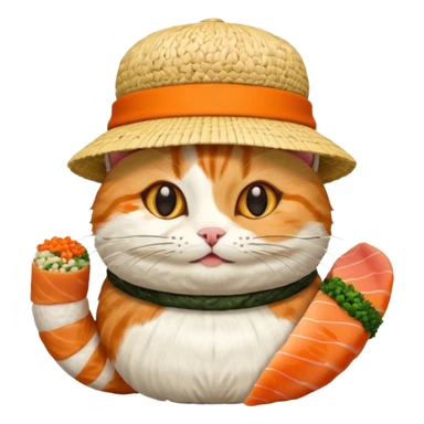 happy cat wearing a hat made out of sushi sticker