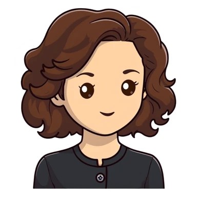 27 year old Caucasian woman with fair skin, brown eyes, long wavy dark brown hair, wearing a black top with a button sticker