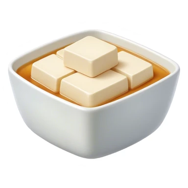 Cinematic Realistic Silken Tofu Dish Emoji, depicted as soft, smooth tofu in a delicate sauce rendered with lifelike detail and gentle, natural lighting. sticker