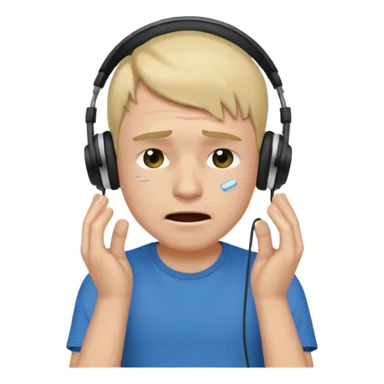 Male, crying, wearing headphone having mic, t-shirt 
 sticker