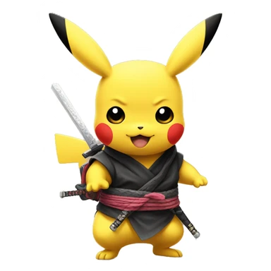 japenese pikachu with bandana and ninja swords on the back sticker