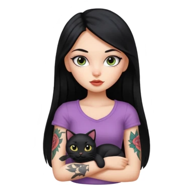 black and long straight hair pretty bratz with tattoo and black cat sticker