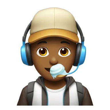 A boy wearing cap and headphones and eating ice cream  sticker