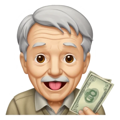 A old guy with tounge out money spreading sticker