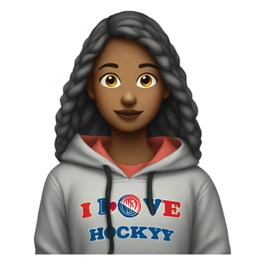Realistic teen girl wearing a hoodie that says I love hockey dads sticker