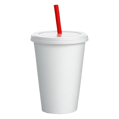 White styrofoam cup with white lid and red straw. sticker