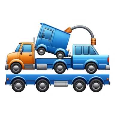 A car towed by a truck,the towed car is at right side and it’s tilt sticker