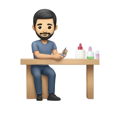Asian beard guy doing nail polishing extension sticker