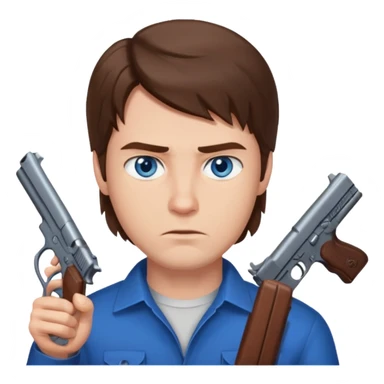 guy w medium long brown hair and blue eyes with gun to head sticker