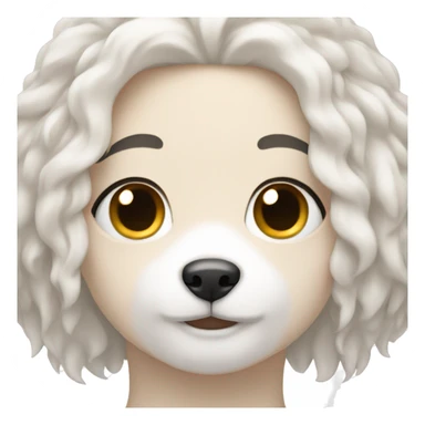 White girl with black long hair and small white fluffy dog sticker