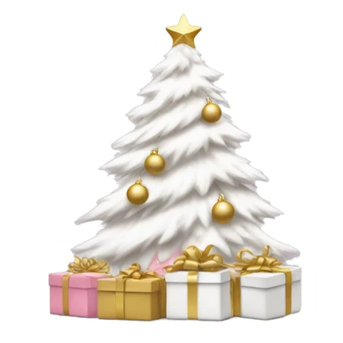 White christmas tree with pink and gold decor with white and gold presents sitting under it sticker