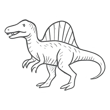 hand-drawn sketch style spinosaurus dinosaur, detailed line art sticker
