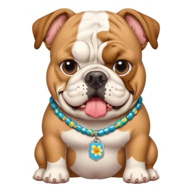 cute emoji of an english bulldog with a Hawaiian shirt and a 'chompers' dog tag sticker