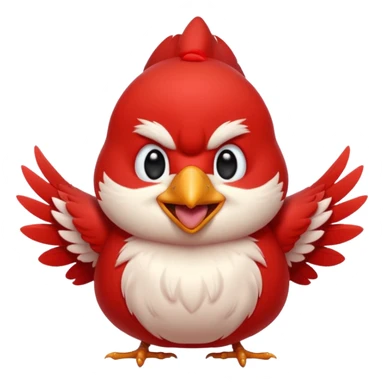 Chibi red male cardinal laughing with eyes closed and beak wide open, soft glowing cheeks, cozy cartoon emoji. sticker