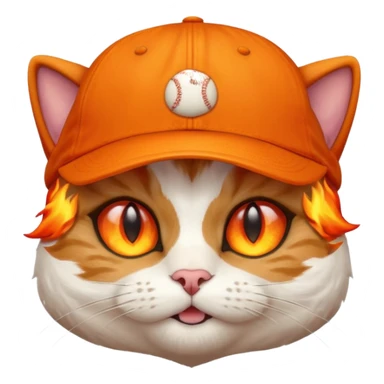 Cat with the flames in his eyes with a orange baseball hat on his head sticker